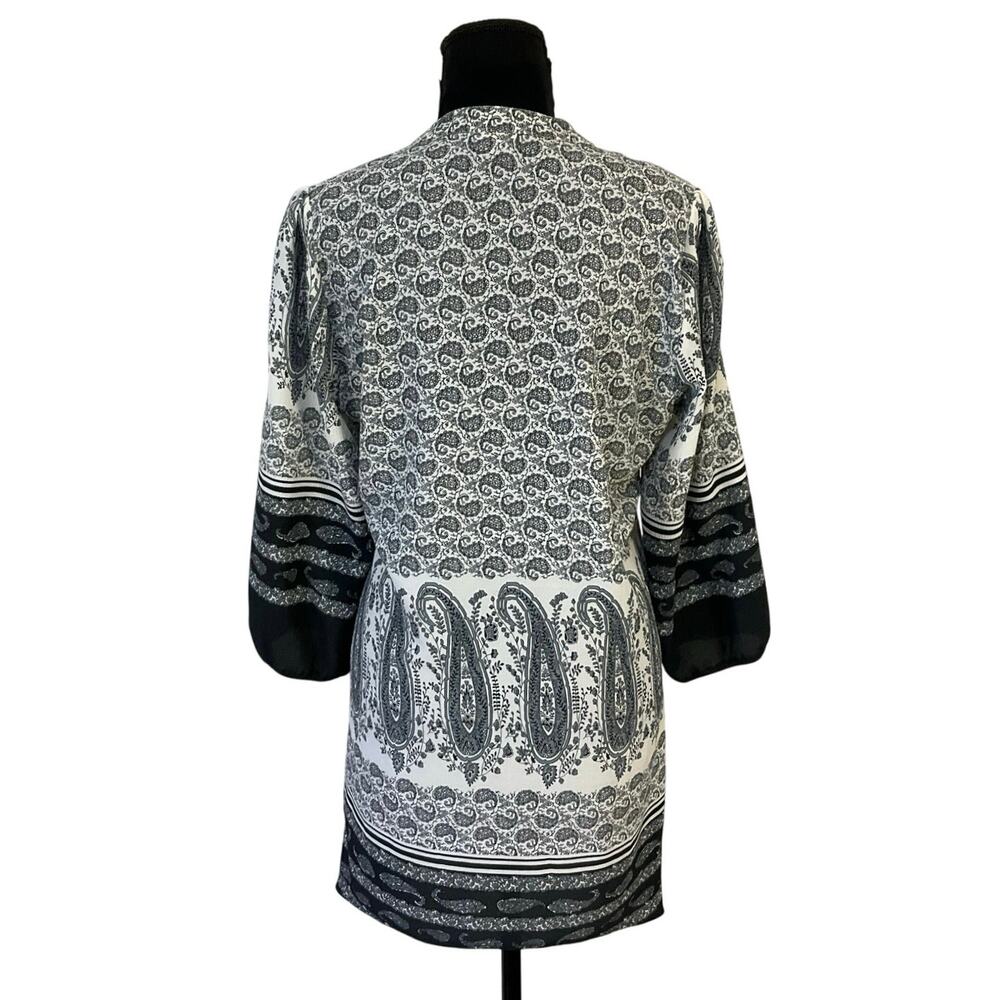 Angie Black & White Paisley Boho Tunic Top Mini Dress Size L Peasant Style - Picture 5 of 10
